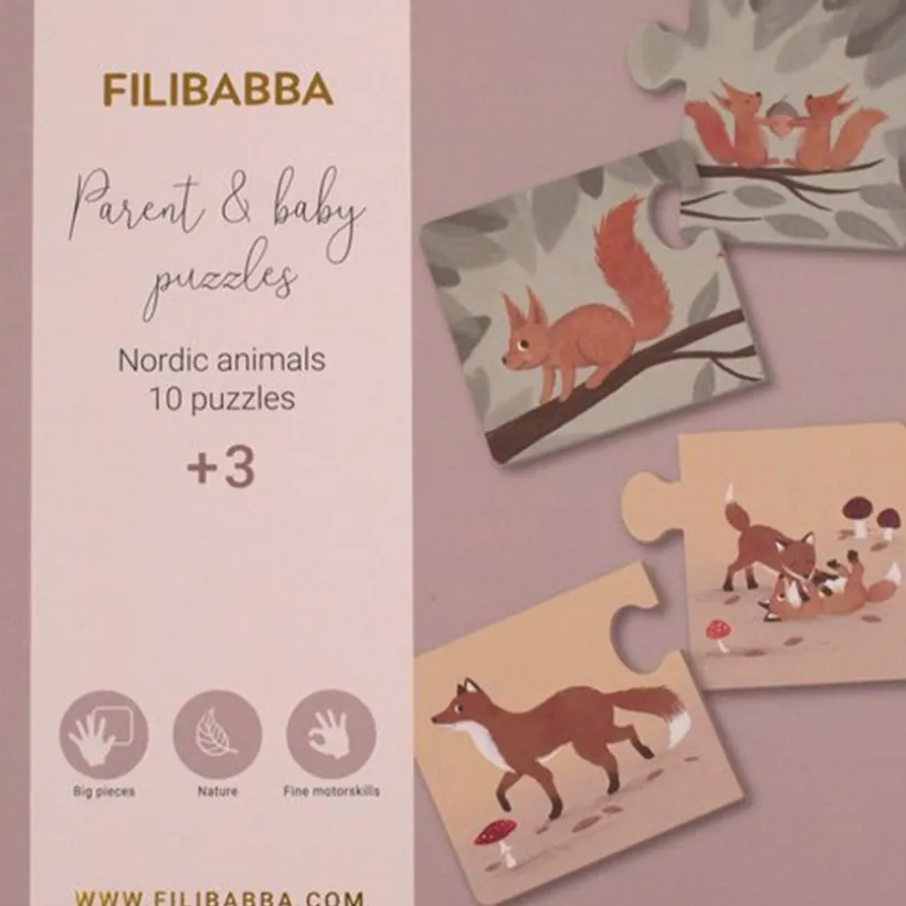 Set van 10 puzzels- mama en baby - Noorse dieren