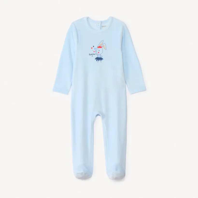 Set van 3 pyjama's in fluweel voor babymeisje met verschillende sluitingen volgens leeftijd