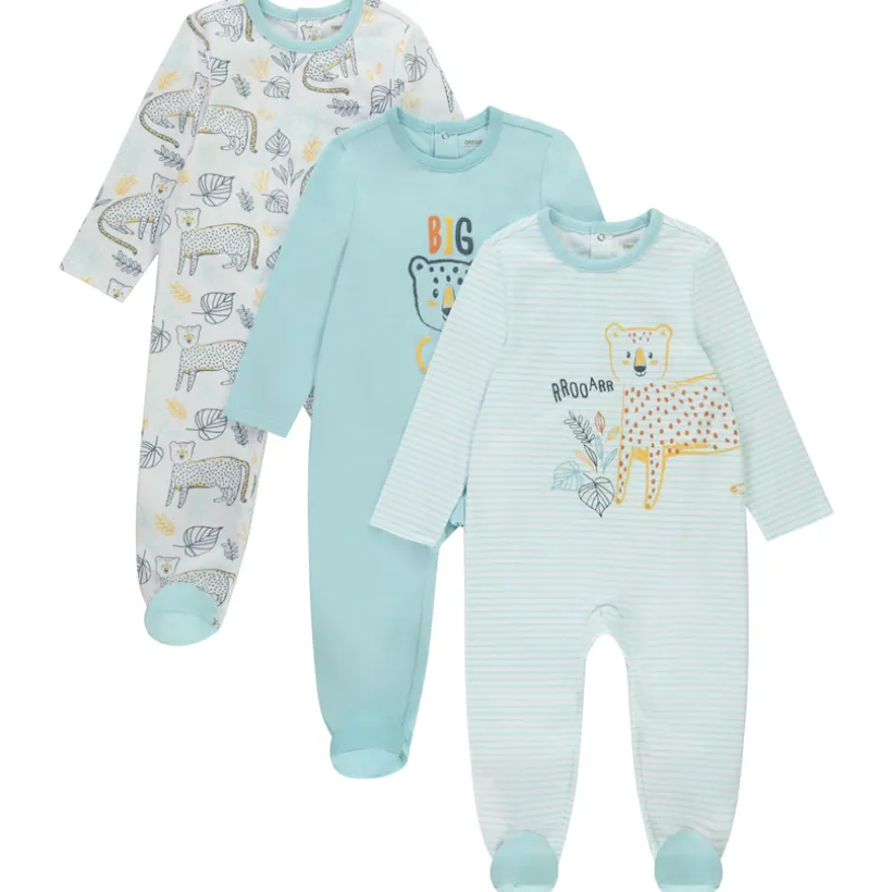 Set van 3 pyjama's met dierenmotieven voor babyjongens met verschillende openingen afhankelijk van de leeftijd