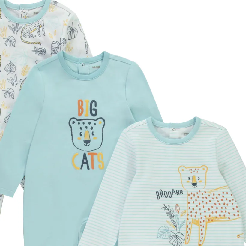 Set van 3 pyjama's met dierenmotieven voor babyjongens met verschillende openingen afhankelijk van de leeftijd