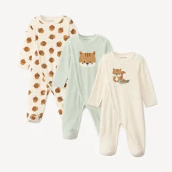 Set van 3 pyjama's met eekhoornprint voor baby met verschillende sluitingen volgens leeftijd