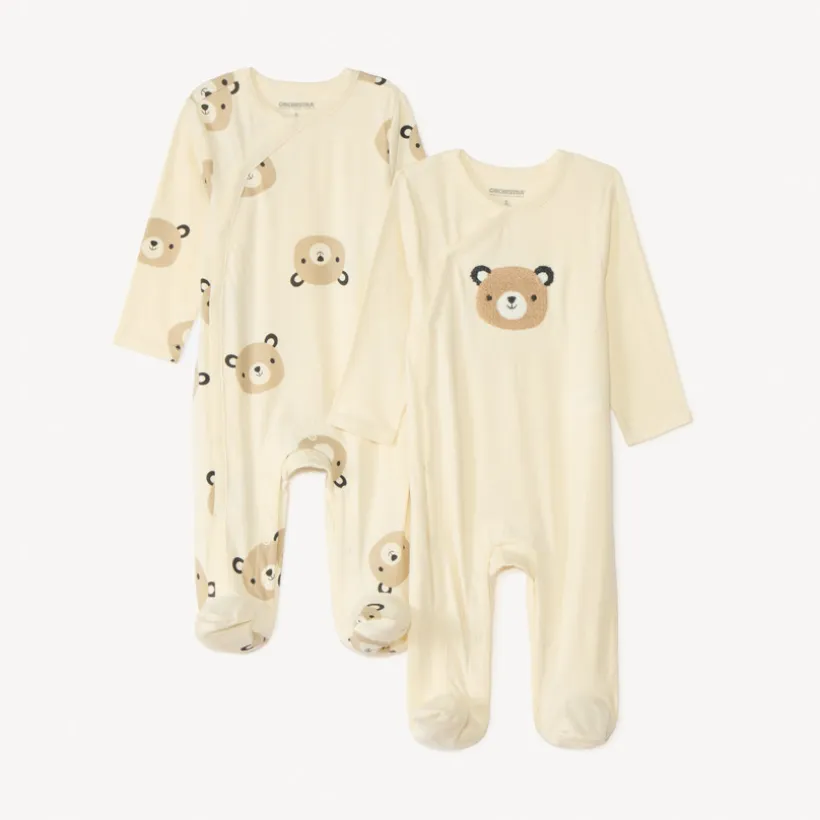 Set van 2 pyjama's met een berenmotief voor baby's met verschillende openingen afhankelijk van de leeftijd