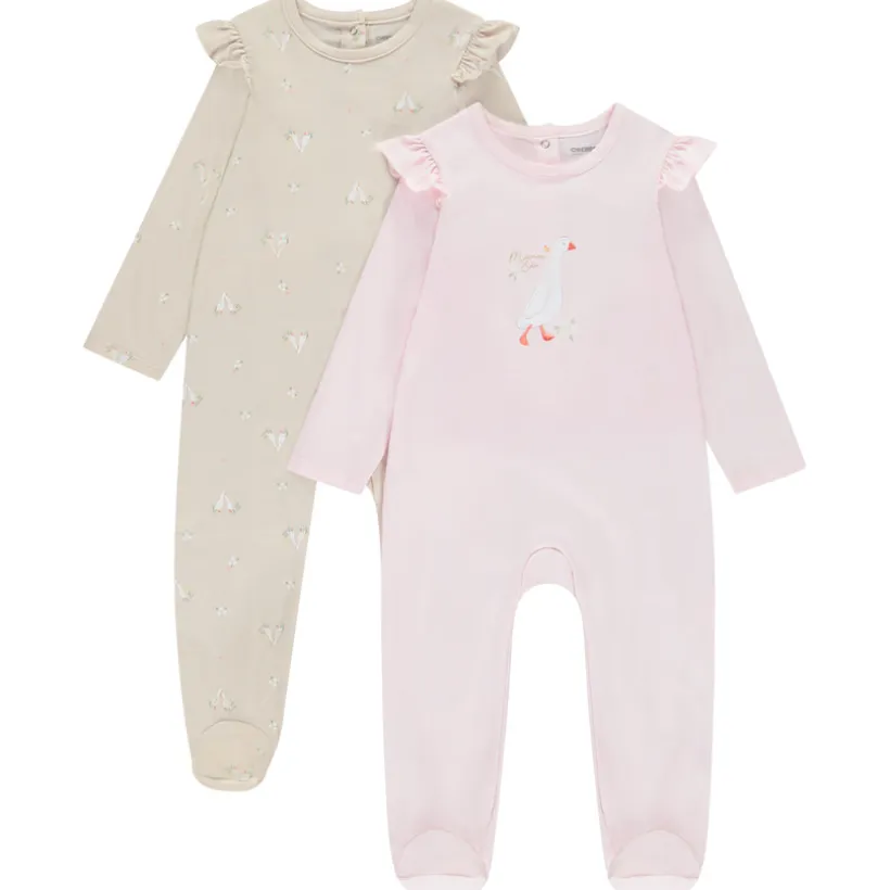 Set van 2 pyjama's met eendenmotief voor baby meisjes met verschillende openingen volgens de leeftijd