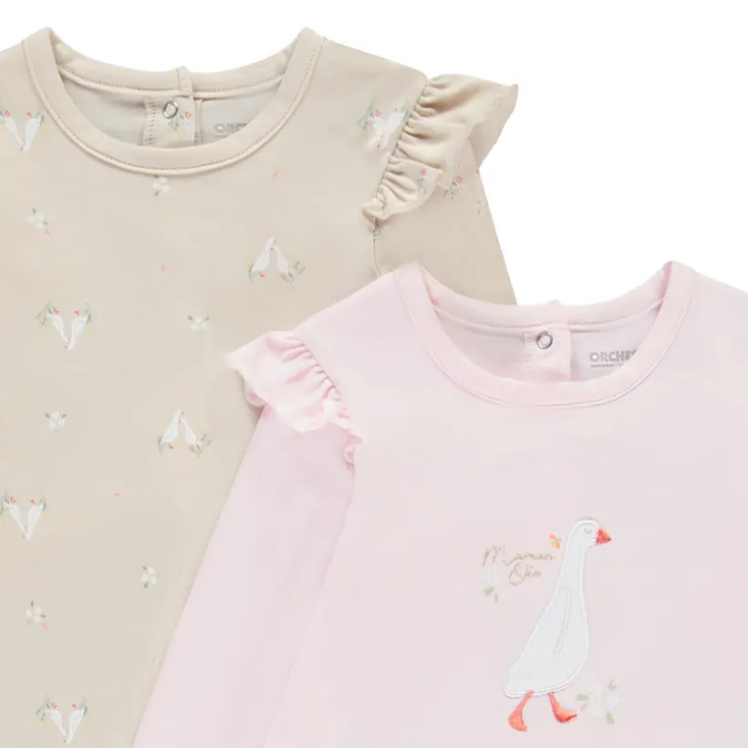 Set van 2 pyjama's met eendenmotief voor baby meisjes met verschillende openingen volgens de leeftijd