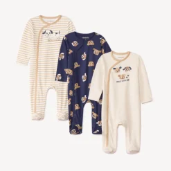 Set van 3 pyjama's met hondenmotief voor babyjongens, verschillende sluitingen per leeftijdsgroep