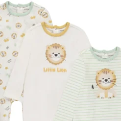 Set van 3 pyjama's met leeuwenmotief voor babyjongens met verschillende openingen afhankelijk van de leeftijd
