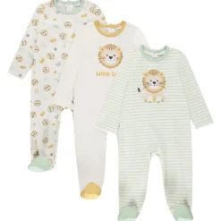 Set van 3 pyjama's met leeuwenmotief voor babyjongens met verschillende openingen afhankelijk van de leeftijd