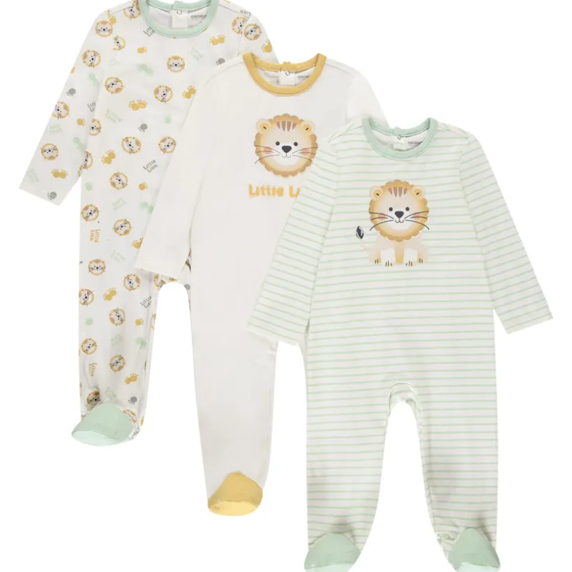 Set van 3 pyjama's met leeuwenmotief voor babyjongens met verschillende openingen afhankelijk van de leeftijd