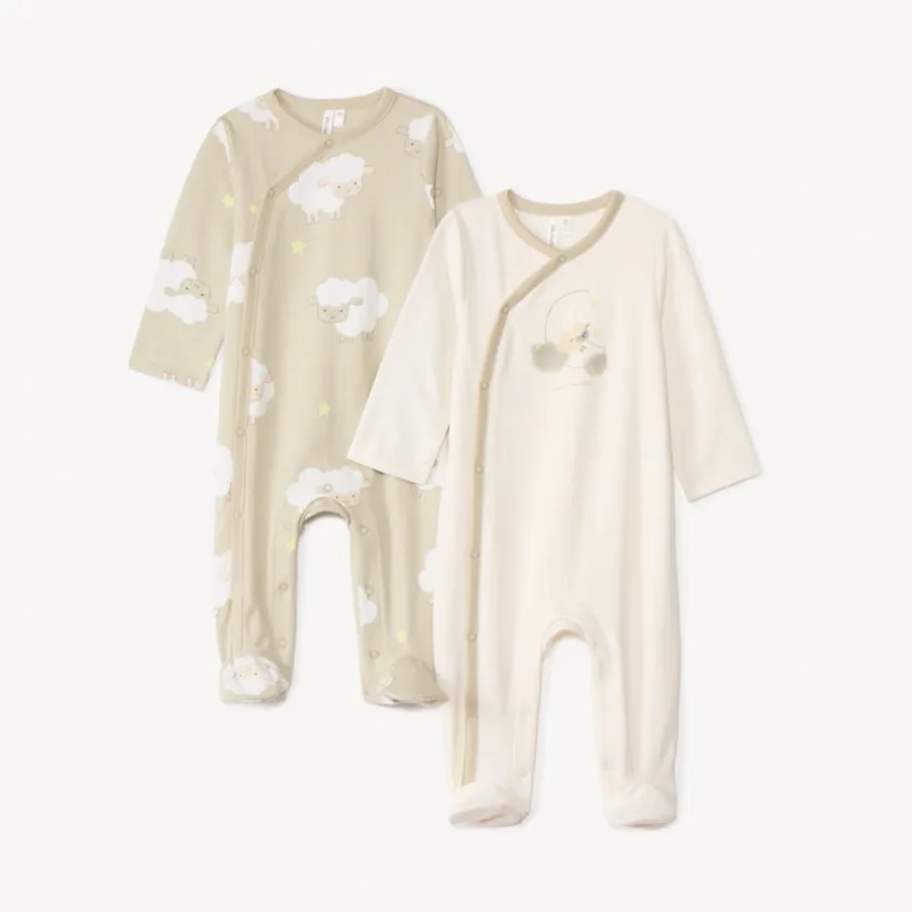 Set van 2 pyjama's met schapenprint voor baby met verschillende sluitingen volgens leeftijd