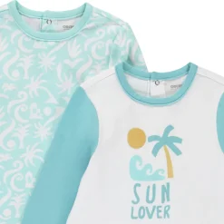 Set van 2 pyjama's met vakantiethema's voor babyjongen met verschillende openingen afhankelijk van de leeftijd