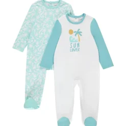 Set van 2 pyjama's met vakantiethema's voor babyjongen met verschillende openingen afhankelijk van de leeftijd