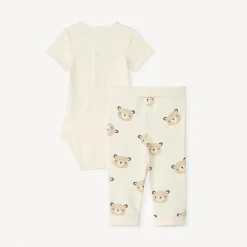 Set van rompertje + broekje + slabbetje met berenprint voor babyjongens