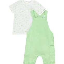Set van salopette in effen groen met t-shirt met korte mouwen en fantasieprint voor babyjongens