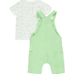 Set van salopette in effen groen met t-shirt met korte mouwen en fantasieprint voor babyjongens
