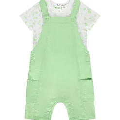 Set van salopette in effen groen met t-shirt met korte mouwen en fantasieprint voor babyjongens