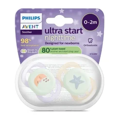 Set van 2 silicone fopspenen 0-2M Ultra Start nacht versierd