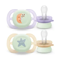 Set van 2 silicone fopspenen 0-2M Ultra Start nacht versierd