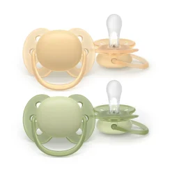 Set van 2 silicone fopspenen 6-18M Ultra Soft enkelkleurig
