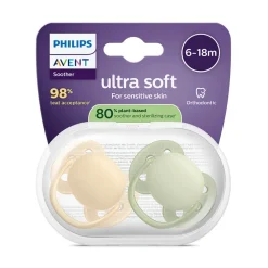 Set van 2 silicone fopspenen 6-18M Ultra Soft enkelkleurig