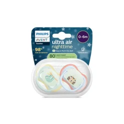 Set van 2 silicone fopspenen 0-6M Ultra Air nacht met decoratie