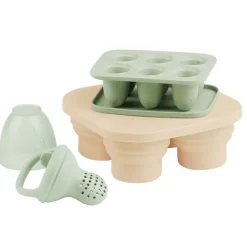 Set van siliconen bakjes en Fruit knabbelaar
