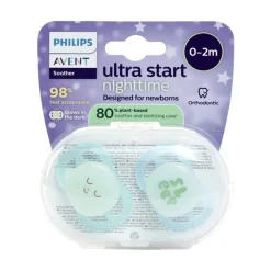 Set van 2 siliconen fopspeen 0-2M Ultra Start nacht versierd
