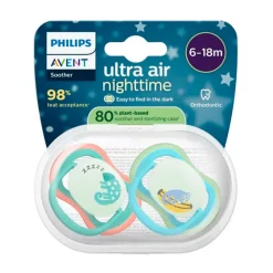 Set van 2 siliconen fopspenen 6-18M Ultra Air nachtversie met decoratie