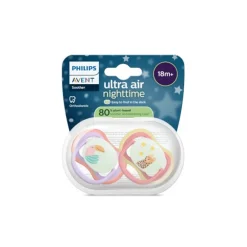 Set van 2 siliconen fopspenen 18M+ Ultra Air nachtversie met decoratie