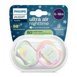 Set van 2 siliconen fopspenen 6-18M Ultra Air nacht met decoratie