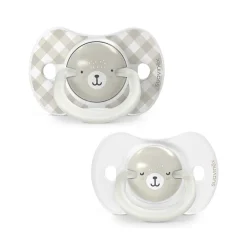 Set van 2 siliconen fopspenen SX Pro 0-6M Wild&Free dag/nacht grijs