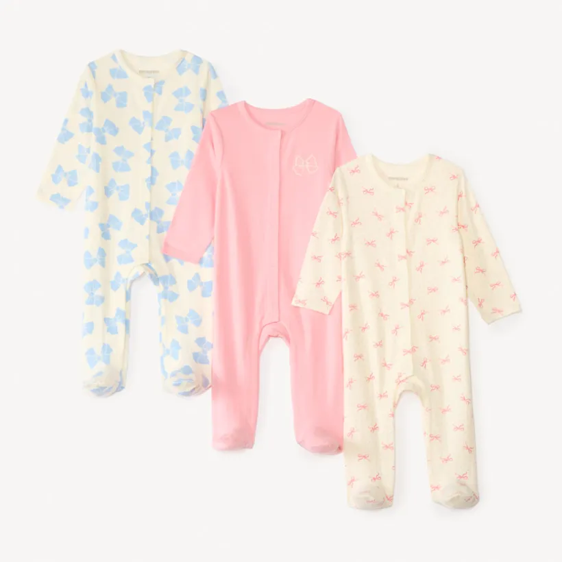 Set van 3 slaapzakken met strikmotief voor babymeisjes - verschillende openingen afhankelijk van de leeftijd.