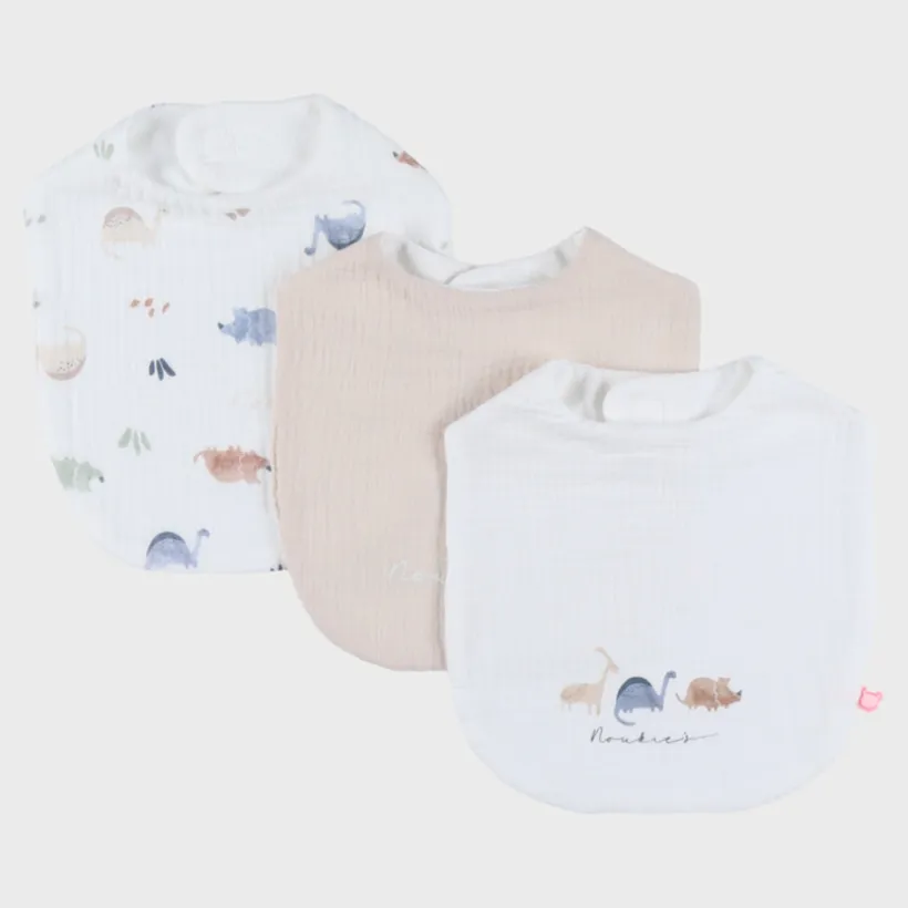Set van 3 slabbetjes mousseline Bio Dinos 1-12m