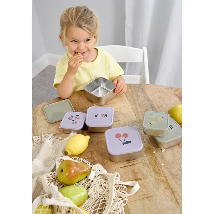 Set van 3 Snackdoosjes Inox Happy Fruit Cherry