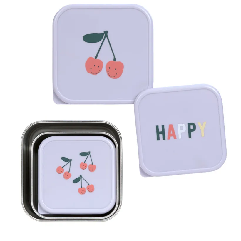 Set van 3 Snackdoosjes Inox Happy Fruit Cherry