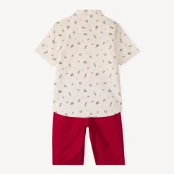 Set van 2 stukken met overhemd met kerstprint jongens en korte rode broek