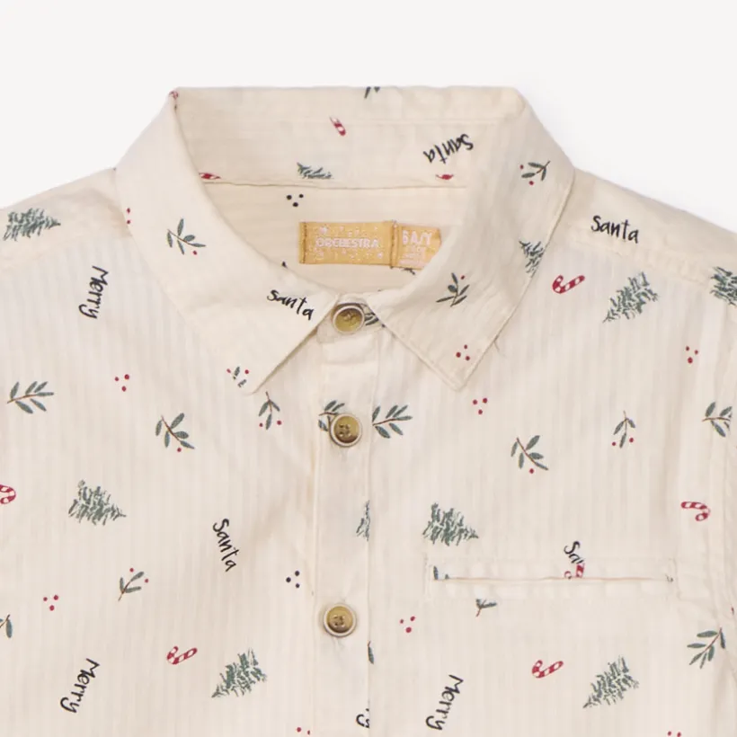 Set van 2 stukken met overhemd met kerstprint jongens en korte rode broek