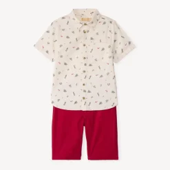 Set van 2 stukken met overhemd met kerstprint jongens en korte rode broek