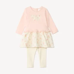 Set van 2 stuks jurk met 2-in-1 effect en legging voor babymeisje