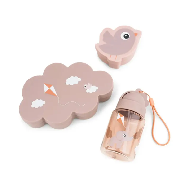 Set van 3 stuks met drinkfles en lunchbox Playground roos
