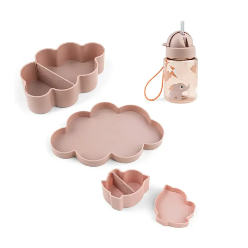 Set van 3 stuks met drinkfles en lunchbox Playground roos
