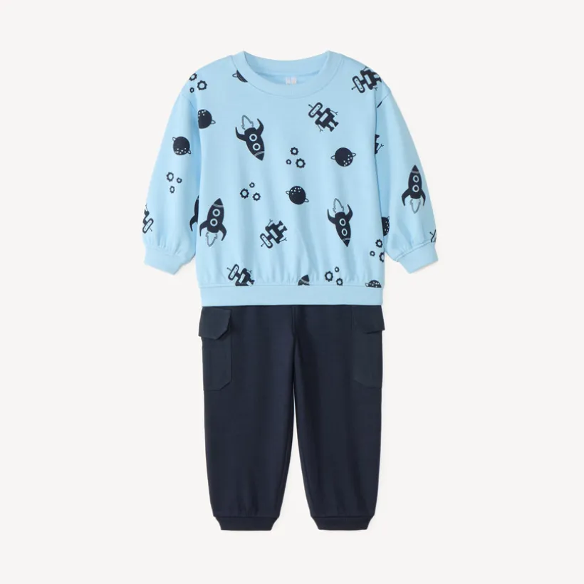 Set van 2 stuks: trui + joggingbroek met robotprint voor babyjongen