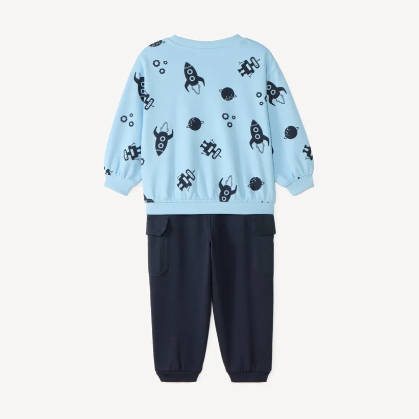 Set van 2 stuks: trui + joggingbroek met robotprint voor babyjongen
