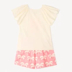 Set van 2 stuks t-shirt met korte mouwen + short met palmboompatroon meisjes