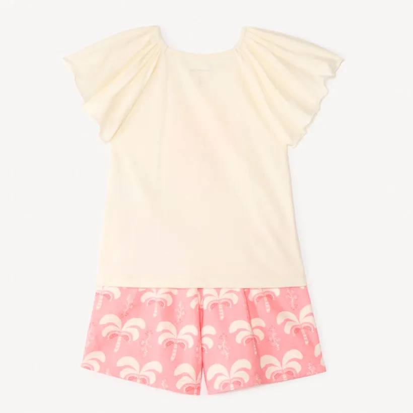 Set van 2 stuks t-shirt met korte mouwen + short met palmboompatroon meisjes