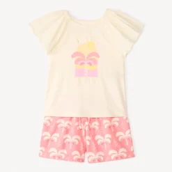 Set van 2 stuks t-shirt met korte mouwen + short met palmboompatroon meisjes