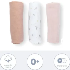 Set van 3 tetra mousseline luiers flower pink