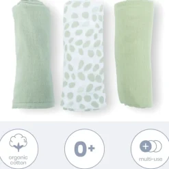 Set van 3 tetra mousseline luiers mini leaves green