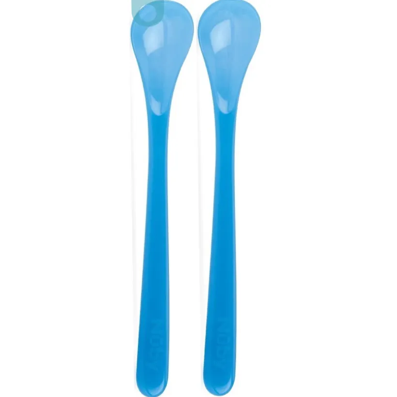 Set van 2 thermosensitieve lepels met lange handgreep 6M+ blauw