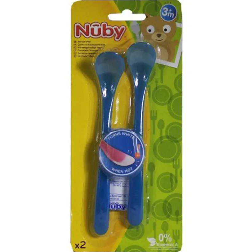 Set van 2 thermosensitieve lepels met lange handgreep 6M+ blauw