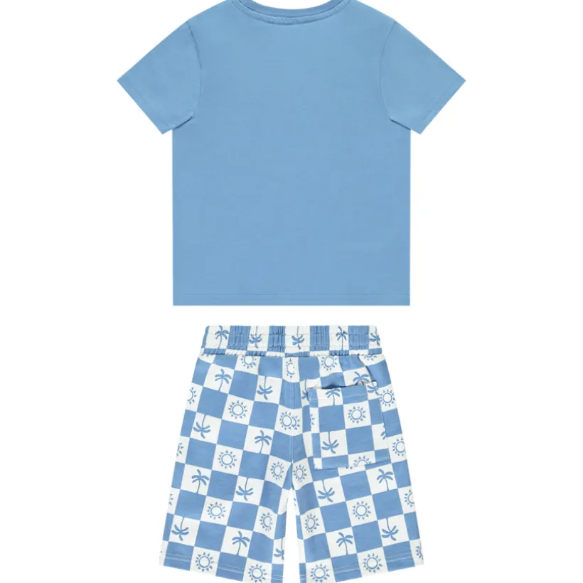 Set van t-shirt met korte mouwen + bermuda met ruitjes jongens